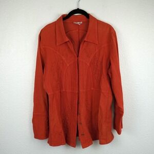 Parsley & Sage Rust Orange Embroidered Button Down Blouse Boho Western Long Slee